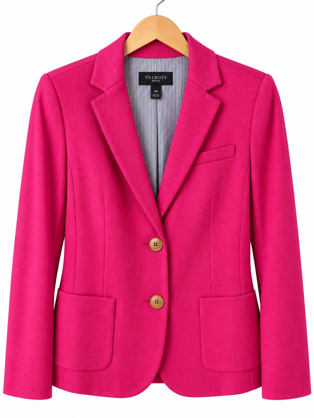 Talbots Hot Pink Blazer 10P Petite Two Button Patch Pocket Preppy Career Jacket